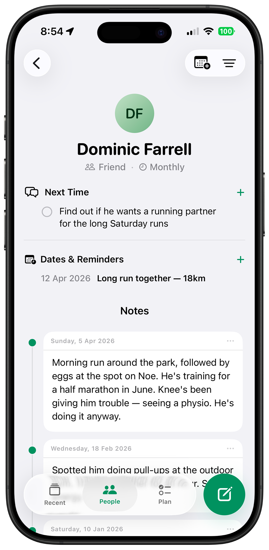 Namory profile screen on iPhone