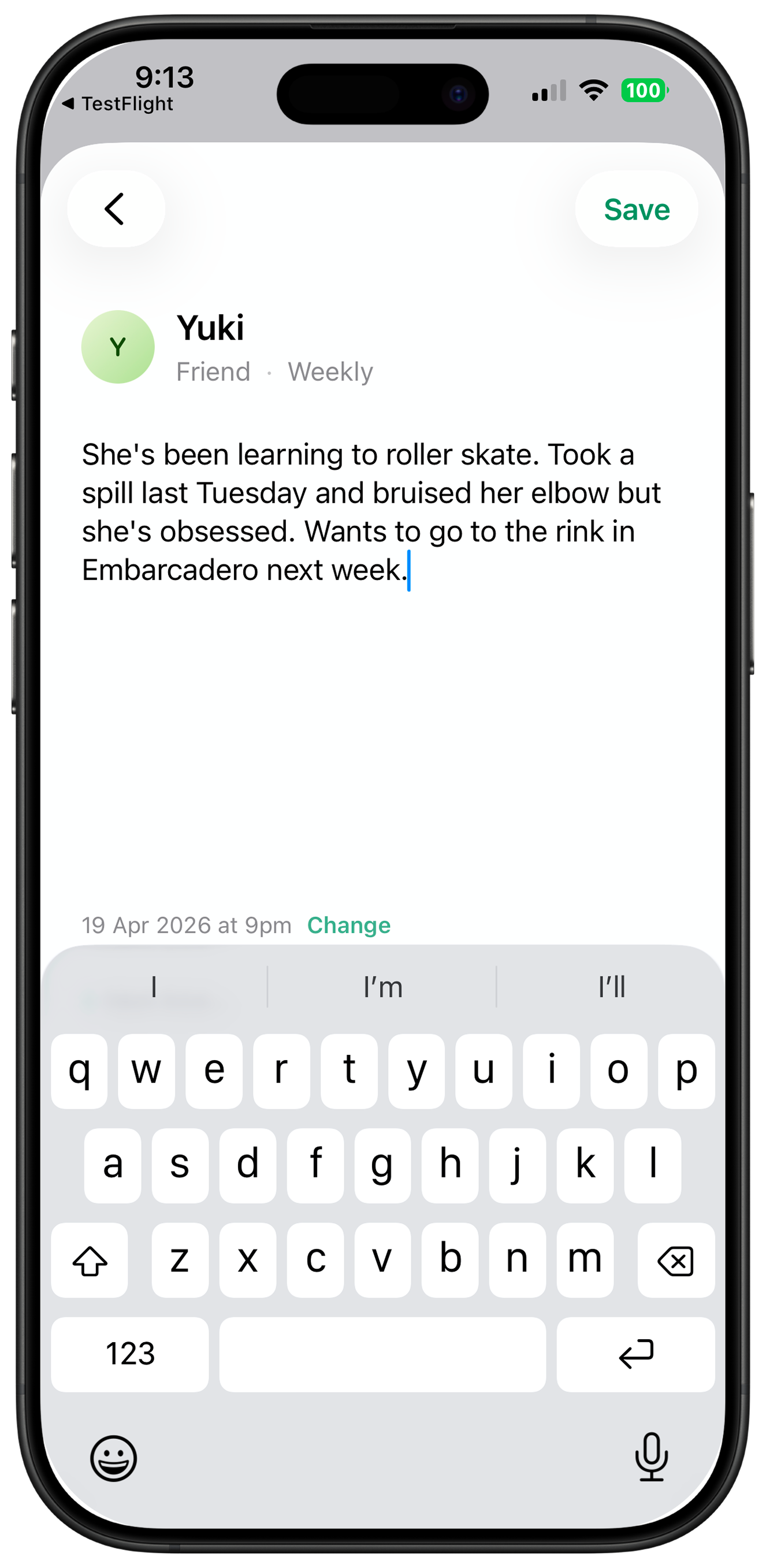 Namory quick log flow
